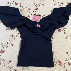 RESERVED Vixen by Micheline Pitt Navy Babydoll Crop Top Size S